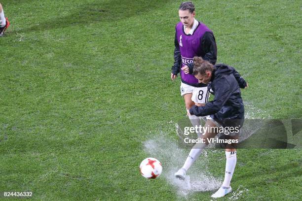 Heavy rain during the UEFA WEURO 2017 quarter finale match between Germany and Denmark at the Sparta stadium Het Kasteel on July 29, 2017 in...