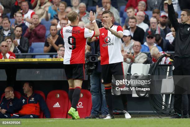 Nicolai Jorgensen of Feyenoord, Michiel Kramer of Feyenoord during the pre-season friendly match between Feyenoord Rotterdam and Real Sociedad at the...