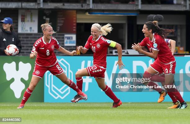 Theresa Nielsen of Denmark celebrates scoring her sides second goal with her Denmark team mates during the UEFA Women's Euro 2017 Quarter Final match...