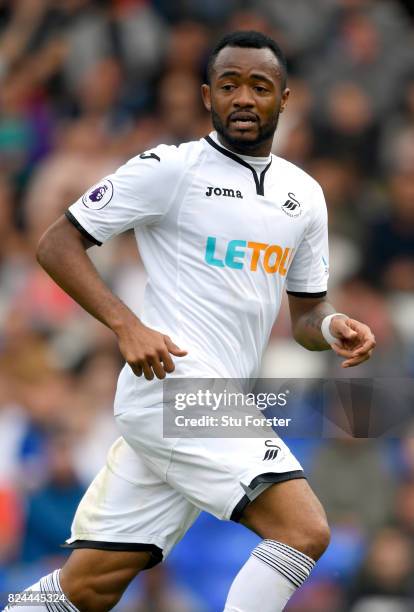 Swansea player Jordan Ayew in action during the Pre Season Friendly match between Birmingham City and Swansea City at St Andrews on July 29, 2017 in...