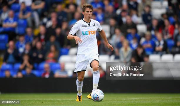 Swansea player Tom Carroll in action during the Pre Season Friendly match between Birmingham City and Swansea City at St Andrews on July 29, 2017 in...