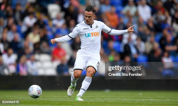 Swansea player Roque Mesa in action during the Pre Season Friendly match between Birmingham City and Swansea City at St Andrews on July 29, 2017 in...