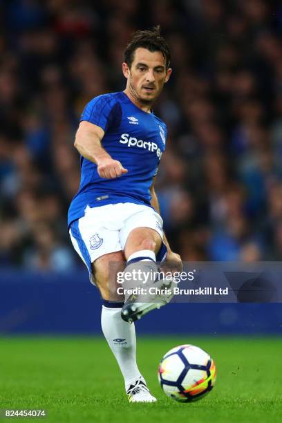 Leighton Baines of Everton in action during the UEFA Europa League Third Qualifying Round First Leg match between Everton and MFK Ruzomberok at...