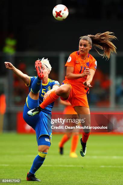 Lieke Martens of the Netherlands challenges Nilla Fischer of Sweden during the UEFA Women's Euro 2017 Quarter Final match between Netherlands and...