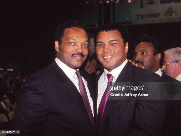 Reverend Jesse Jackson and World Famous Boxer Muhammad Ali ringside at Tyson vs Holmes Convention Hall in Atlantic City, New Jersey January 22 1988.
