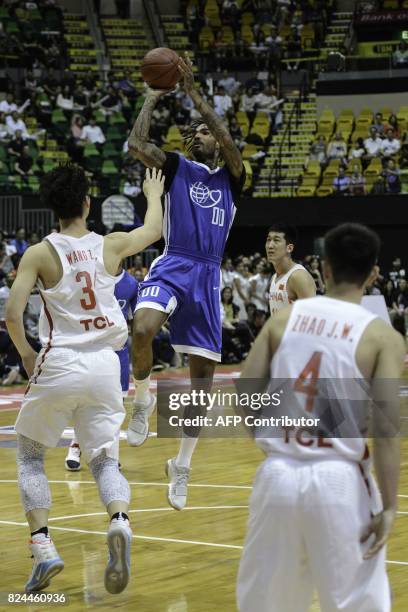 Player WIllie Cauley-Stein of the Sacremento Kings makes a shot attempt during a friendly basketball match for the Yao Foundation Charity Game...