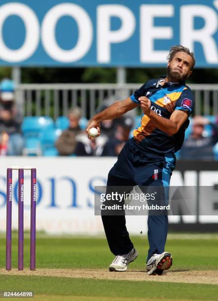 Imran Tahir of Derbyshire Falcons in action during the Natwest T20 Blast match between Derbyshire Falcons and Leicestershire Foxes at The 3aaa County...