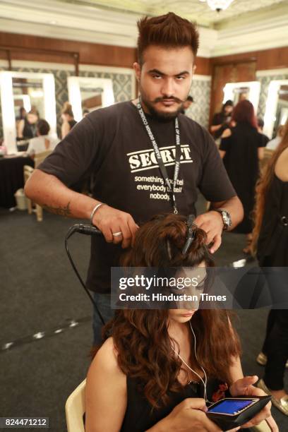 Models get ready backstage during the day 4 of India Couture Week 2017, organised by Fashion Design Council of India, with Hindustan Times as its...