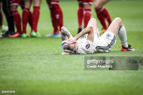 Anja Mittag of Germany reacts after the UEFA Women's Euro 2017 Quarter Final match between Germany and Denmark at Sparta Stadion on July 30, 2017 in...