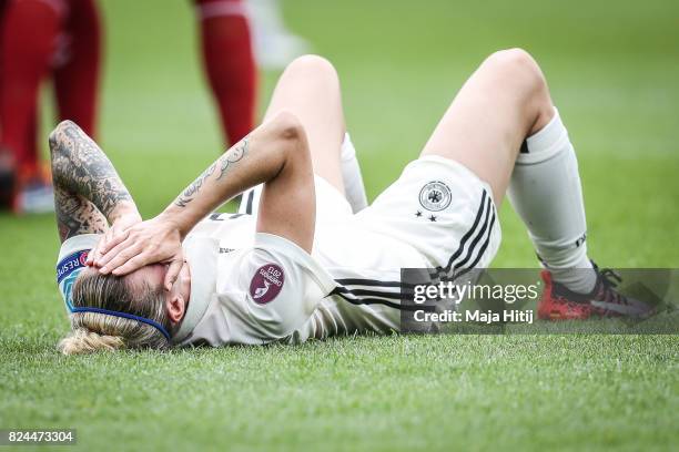 Anja Mittag of Germany reacts after the UEFA Women's Euro 2017 Quarter Final match between Germany and Denmark at Sparta Stadion on July 30, 2017 in...