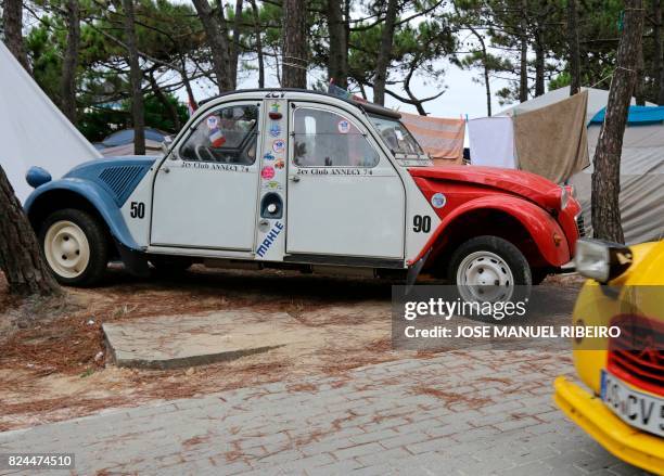 Cars are are parked at a camping site in Ericeira during the World 2017 2CV Meeting July 30, 2017. - The event is held between the 26th and the 31st...