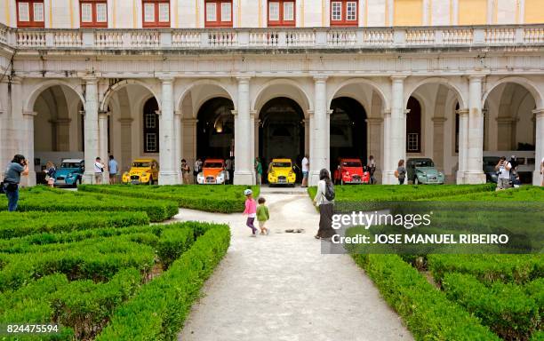 Rare special Citroen model cars are displayed inside the Royal Palace of Mafra during the World 2017 2CV Meeting July 30, 2017. - The event is held...