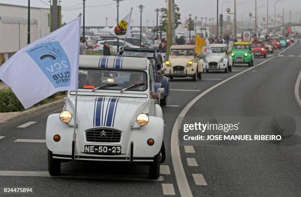 Cars parade between Ericeira and Mafra during the World 2017 2CV Meeting July 30, 2017. - The event is held between the 26th and the 31st of July...