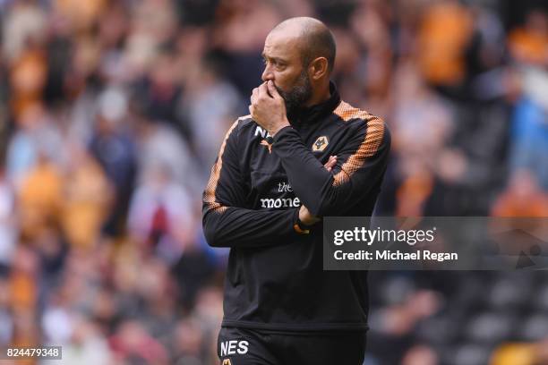 Wolves manager Nuno Espírito Santo looks on during the pre-season friendly match between Wolverhampton Wanderers and Leicester City at Molineux on...