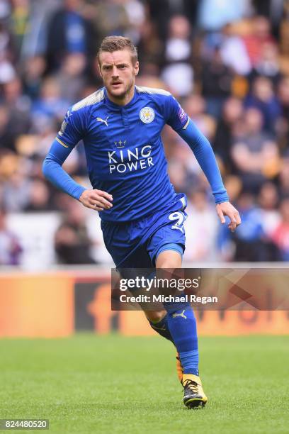 Jamie Vardy of Leicester in action during the pre-season friendly match between Wolverhampton Wanderers and Leicester City at Molineux on July 29,...