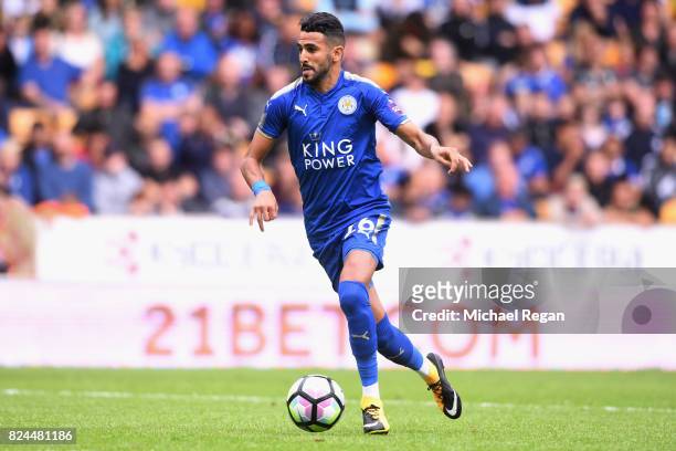 Riyad Mahrez of Leicester in action during the pre-season friendly match between Wolverhampton Wanderers and Leicester City at Molineux on July 29,...