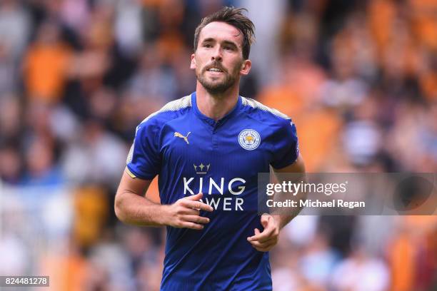 Christian Fuchs of Leicester in action during the pre-season friendly match between Wolverhampton Wanderers and Leicester City at Molineux on July...