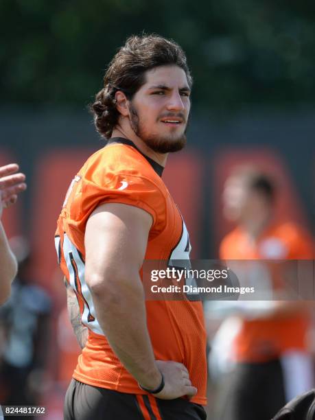 Fullback Danny Vitale of the Cleveland Browns stands on the field during a training camp practice on July 28, 2017 at the Cleveland Browns training...