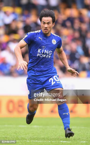 Shinji Okazaki of Leicester in action during the pre-season friendly match between Wolverhampton Wanderers and Leicester City at Molineux on July 29,...