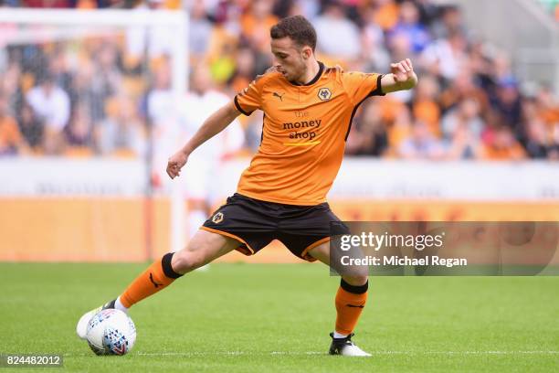 Diogo Jota of Wolves in action during the pre-season friendly match between Wolverhampton Wanderers and Leicester City at Molineux on July 29, 2017...
