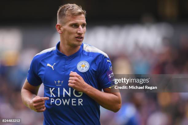 Marc Albrighton of Leicester in action during the pre-season friendly match between Wolverhampton Wanderers and Leicester City at Molineux on July...