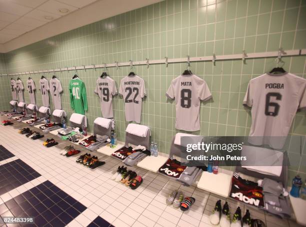 General View of the dressing room and match kit laid out prior to the pre-season friendly match between Valerenga and Manchester United at Ullevaal...