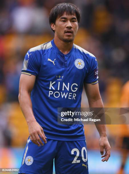 Shinji Okazaki of Leicester in action during the pre-season friendly match between Wolverhampton Wanderers and Leicester City at Molineux on July 29,...