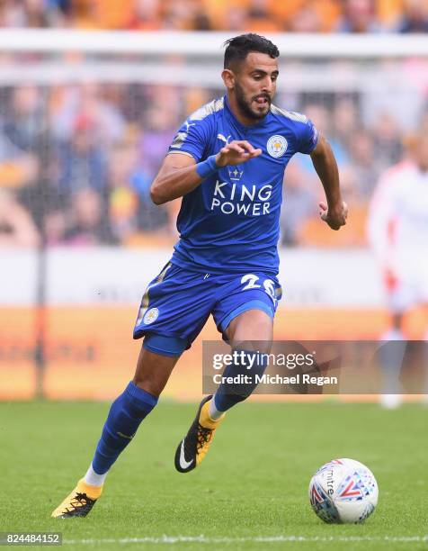 Riyad Mahrez of Leicester in action during the pre-season friendly match between Wolverhampton Wanderers and Leicester City at Molineux on July 29,...