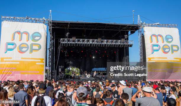 Lynn Gunn of PVRIS performs during day 1 of Mo Pop Festival at Detroit Riverfront on July 29, 2017 in Detroit, Michigan.