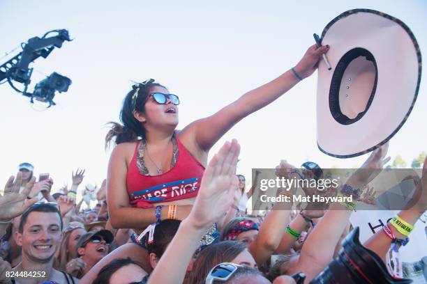 Fans cheer during the Watershed Music Festival at the Gorge Amphitheatre on July 29, 2017 in George, Washington.
