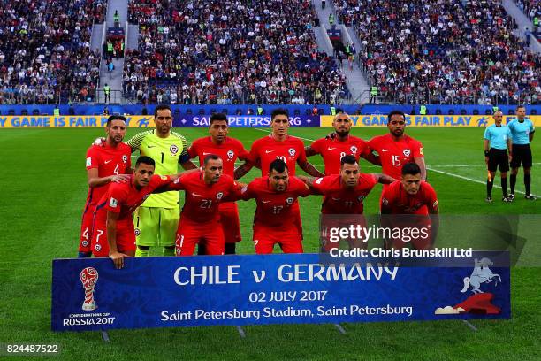 Chile pose for a team photograph before the FIFA Confederations Cup Russia 2017 Final match between Chile and Germany at Saint Petersburg Stadium on...