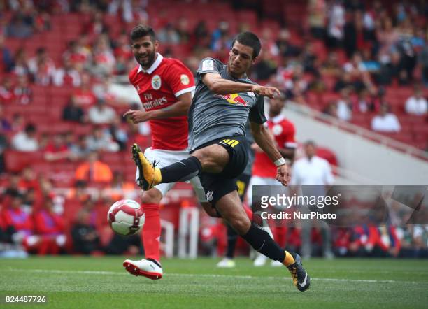 Elias Abouchabaka of RB Leipzig during Emirates Cup match between RB Leipzig against Benfica at The Emirates Stadium in north London on July 30 the...