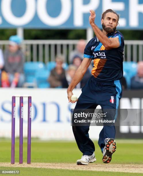 Imran Tahir of Derbyshire Falcons in action during the Natwest T20 Blast match between Derbyshire Falcons and Leicestershire Foxes at The 3aaa County...