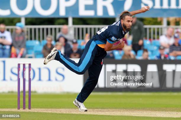 Imran Tahir of Derbyshire Falcons in action during the Natwest T20 Blast match between Derbyshire Falcons and Leicestershire Foxes at The 3aaa County...