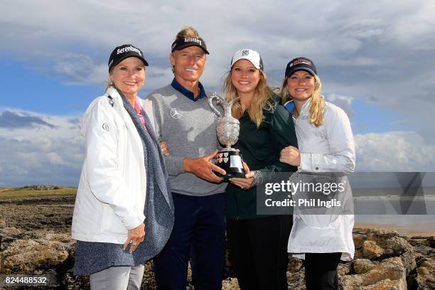 To R Vikki Langer, Bernhard Langer, Christina Langer, Jackie Langer pose with the Senior Claret Jug after the final round of the Senior Open...