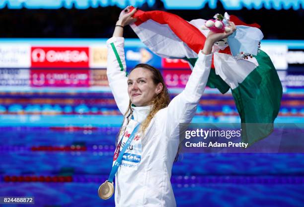 Katinka Hosszu of Hungary celebrates winning her gold medal in the Women's 400m Individual Medley on day seventeen of the Budapest 2017 FINA World...