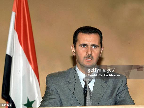 Syrian President Bashar Assad speaks at a press conference May 3, 2001 in Madrid, Spain. The Syrian president is on a three day official visit to...