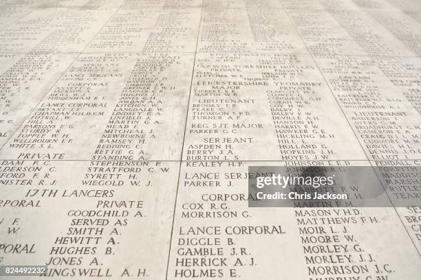 General view of the names of 50,000 lost soldiers which are engraved inside the Menin Gate at the Commonwealth War Graves Commission Ypres Memorial...