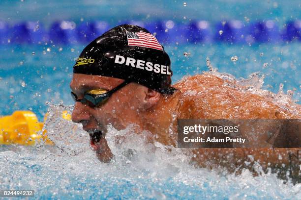 Caeleb Remel Dressel of The United States competes during the Men's 4x100m Medley Relay Final on day seventeen of the Budapest 2017 FINA World...