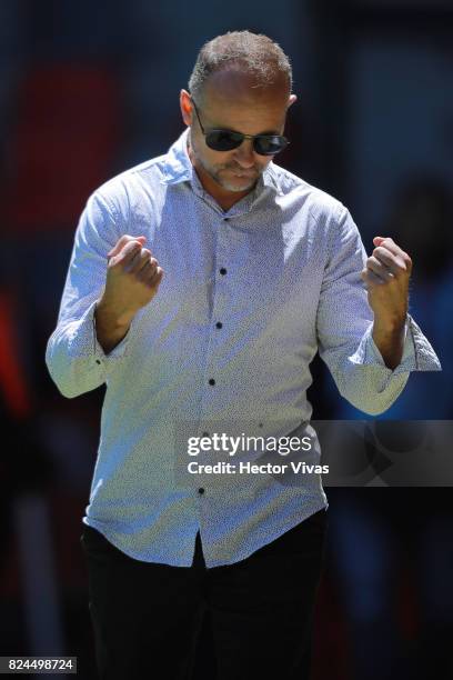 Javier Torrente coach of Leon gestures during the 2nd round match between Toluca and Leon as part of the Torneo Apertura 2017 Liga MX at Nemesio Diez...