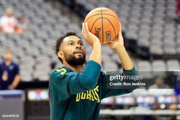 Xavier Silas of the Ball Hogs warms up before week six of the BIG3 three on three basketball league at American Airlines Center on July 30, 2017 in...