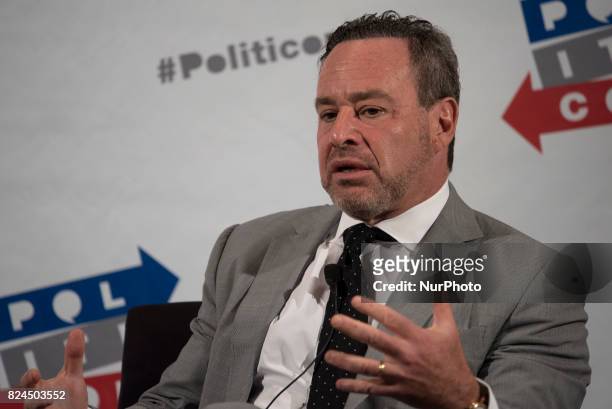 David Frum speaks during Politicon at the Pasadena Convention Center in Pasadena, California on July 29, 2017. Politicon is a bipartisan convention...
