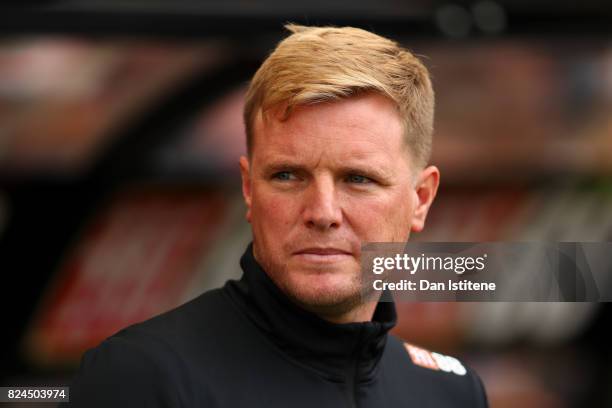 Eddie Howe, manager of AFC Bournemouth looks on before the pre-season friendly match between AFC Bournemouth and Valencia CF at Vitality Stadium on...