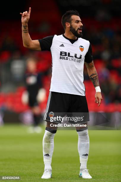Alvaro Negredo of Valencia CF signals to his team-mates during the pre-season friendly match between AFC Bournemouth and Valencia CF at Vitality...