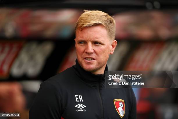Eddie Howe, manager of AFC Bournemouth looks on before the pre-season friendly match between AFC Bournemouth and Valencia CF at Vitality Stadium on...