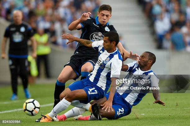 Corona of FC Porto competes for the ball with Fede Valverde of RC Deportivo La Coruna during the Pre-Season Friendly match between FC Porto and RC...