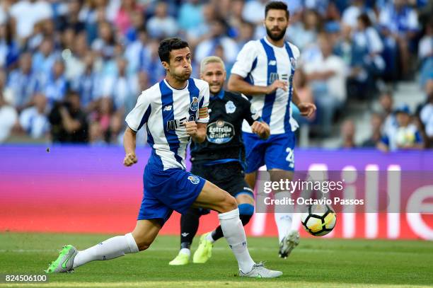Marcano of FC Porto competes for the ball with Andone of RC Deportivo La Coruna during the Pre-Season Friendly match between FC Porto and RC...