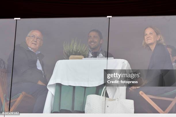 Amancio Ortega , Carlos Torretta and Flora Perez attend during CSI Casas Novas Horse Jumping Competition on July 30, 2017 in A Coruna, Spain.