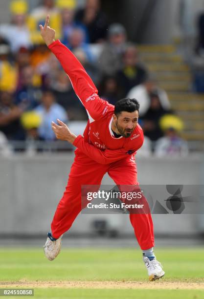 Lancashire bowler Junaid Khan in action during the Natwest T20 Blast match between Birmingham Bears and Lancashire Lightning at Edgbaston on July 30,...