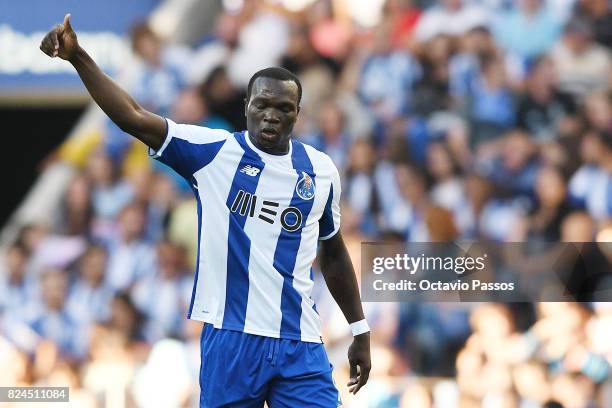 Aboubakar of FC Porto celebrates with team mates after scores the first goal during the Pre-Season Friendly match between FC Porto and RC Deportivo...